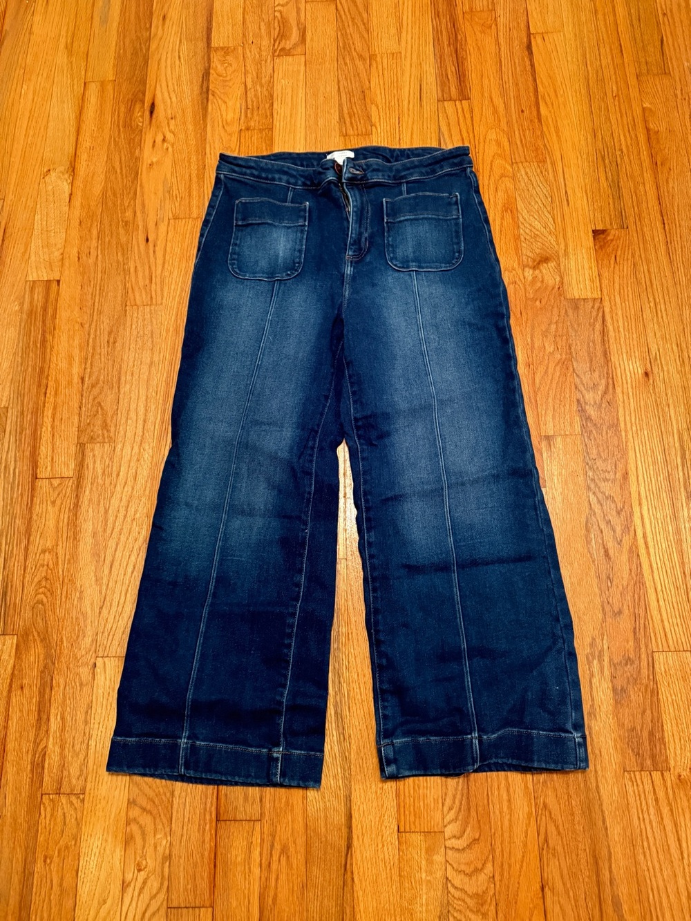 LC Lauren Conrad Dark Blue Wide-Leg Jeans with Front Patch Pockets